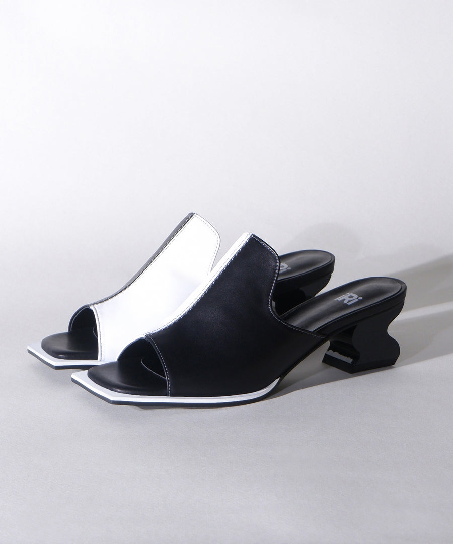 iRi REA BW3 Black and White Open Toe Mule